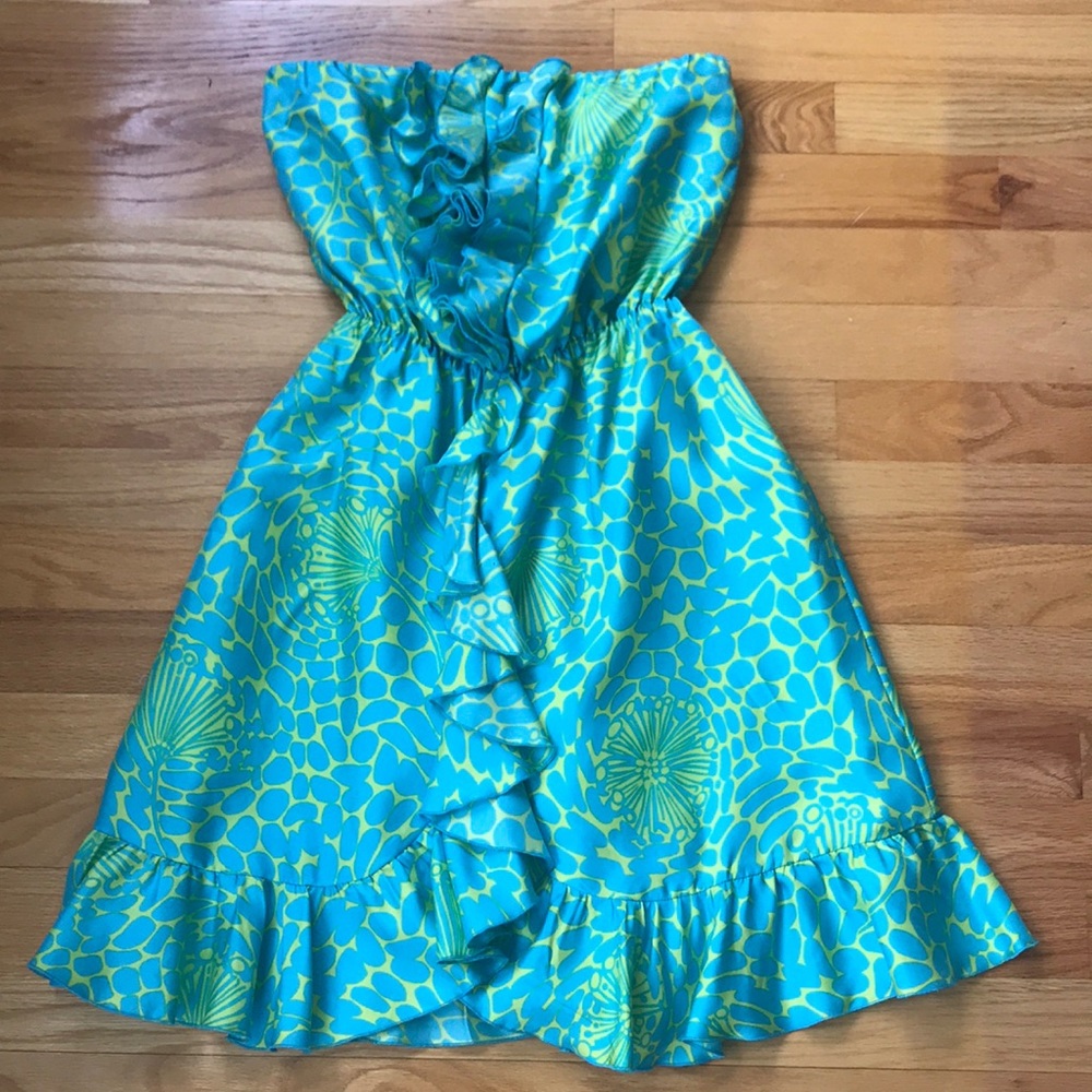 Lilly Pulitzer 2 100% Silk Dress Ruffle Turquoise Green